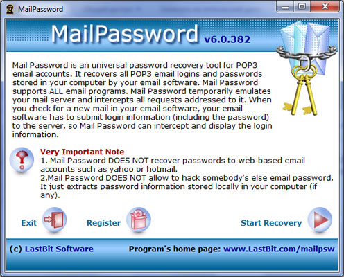 Click to view Mail Password 6.0.382 screenshot